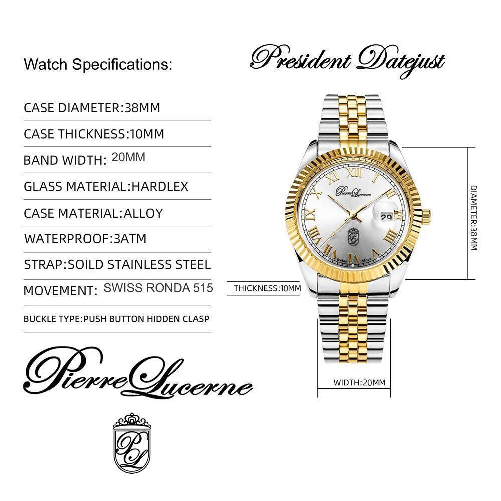 Pierre Lucerne Swiss President Date Just Men Executive Watch - Picture 15 of 15